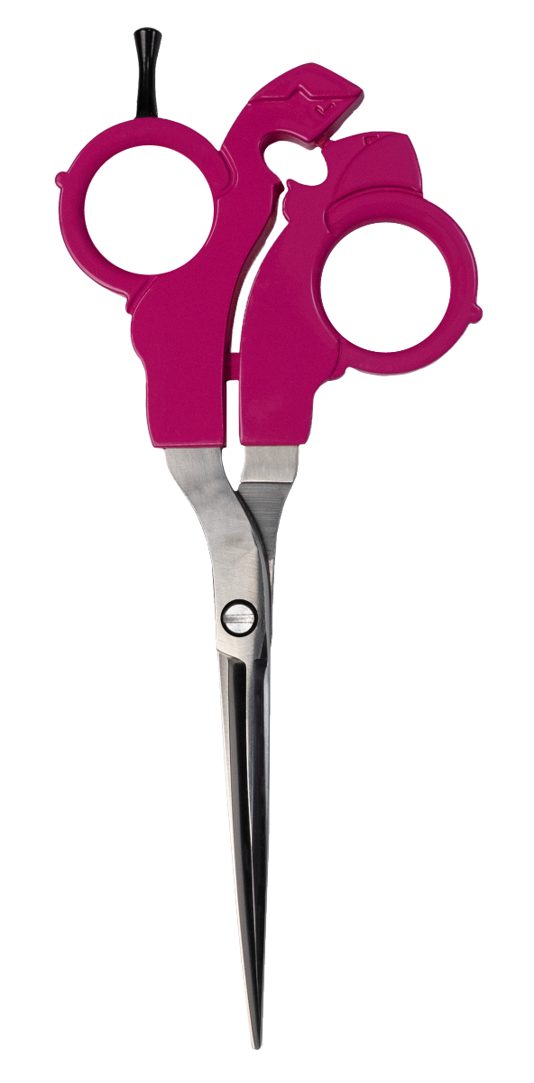 Pink hairdressing scissors.