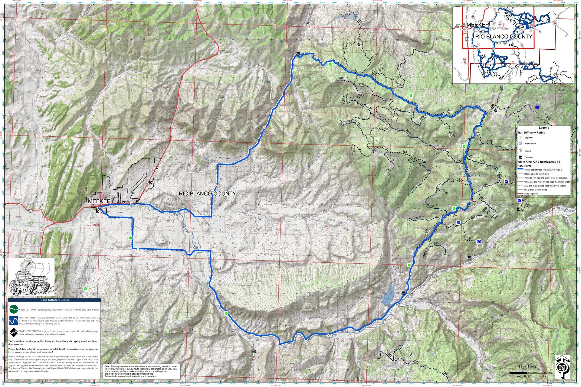 A map of a mountain range with a blue circle in the middle.