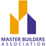 Master Builders Association logo: abstract house shape in orange and blue. 