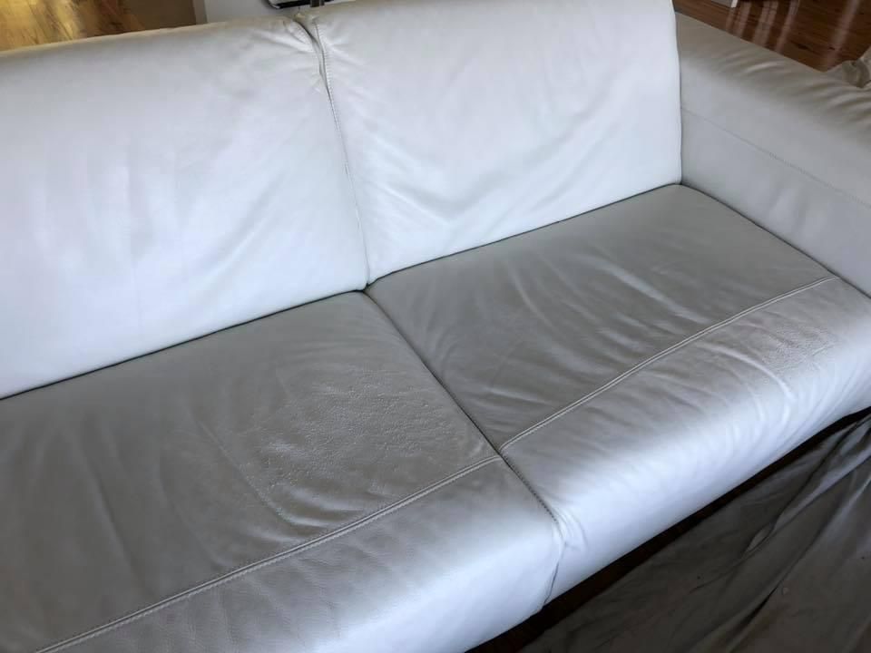 A White Leather Couch is Sitting in a Living Room — Abbsolve Services in Buderim, QLD
