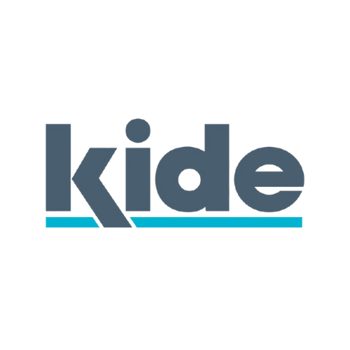 Le logo de kide est un logo bleu et gris sur fond blanc.