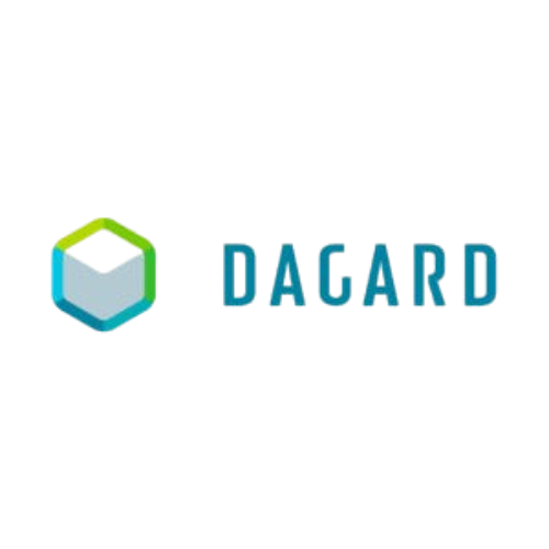 Un logo pour une entreprise appelée Dagard avec un cube au milieu