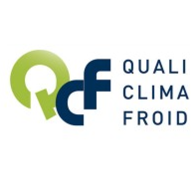 Le logo de quali clima froid est bleu et vert.