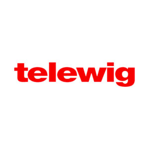 Le logo telewig est rouge sur fond blanc.