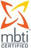 A logo for mbti certified with an orange and yellow star