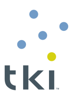A tki logo with blue and yellow dots on a white background