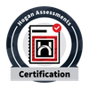 The logo for hogan assessments certification shows a book with a check mark on it.