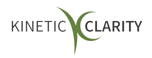 A logo for kinetic clarity with a green swirl