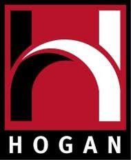 The hogan logo is a red and black logo with a white circle in the middle.