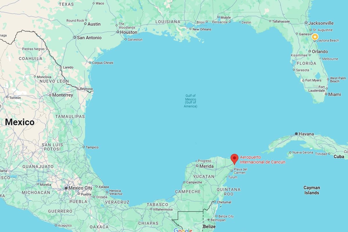 Map showing Mexico and the Yucatan Peninsula.