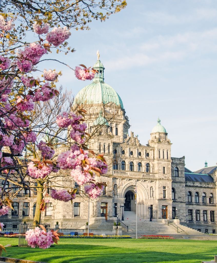 Victoria, B.C. government buildings in springtime