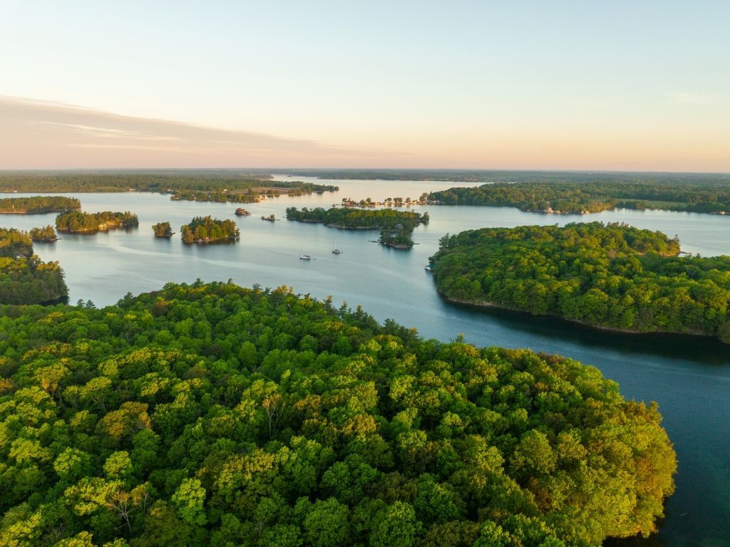 Thousand Islands at sunrise.