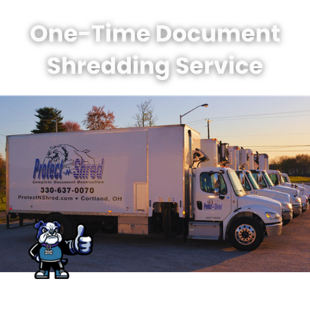 One-time document shredding service: Shredding trucks lined up, Protect-N-Shred l