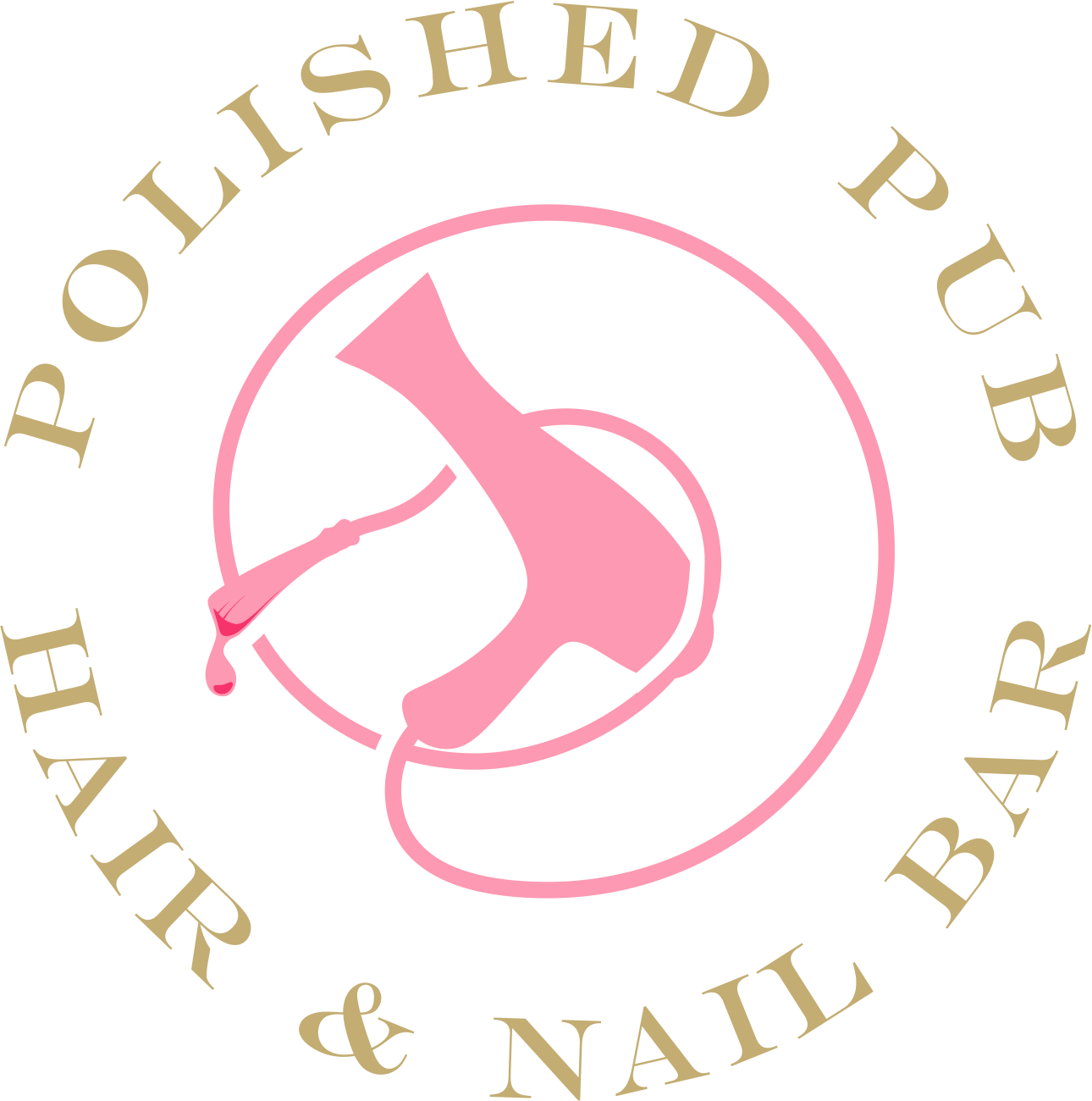 A logo for polished pub hair and nail bar