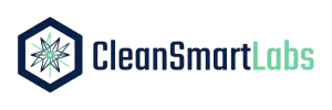Logo for CleanSmartLabs, featuring a hexagon and a star design with text.