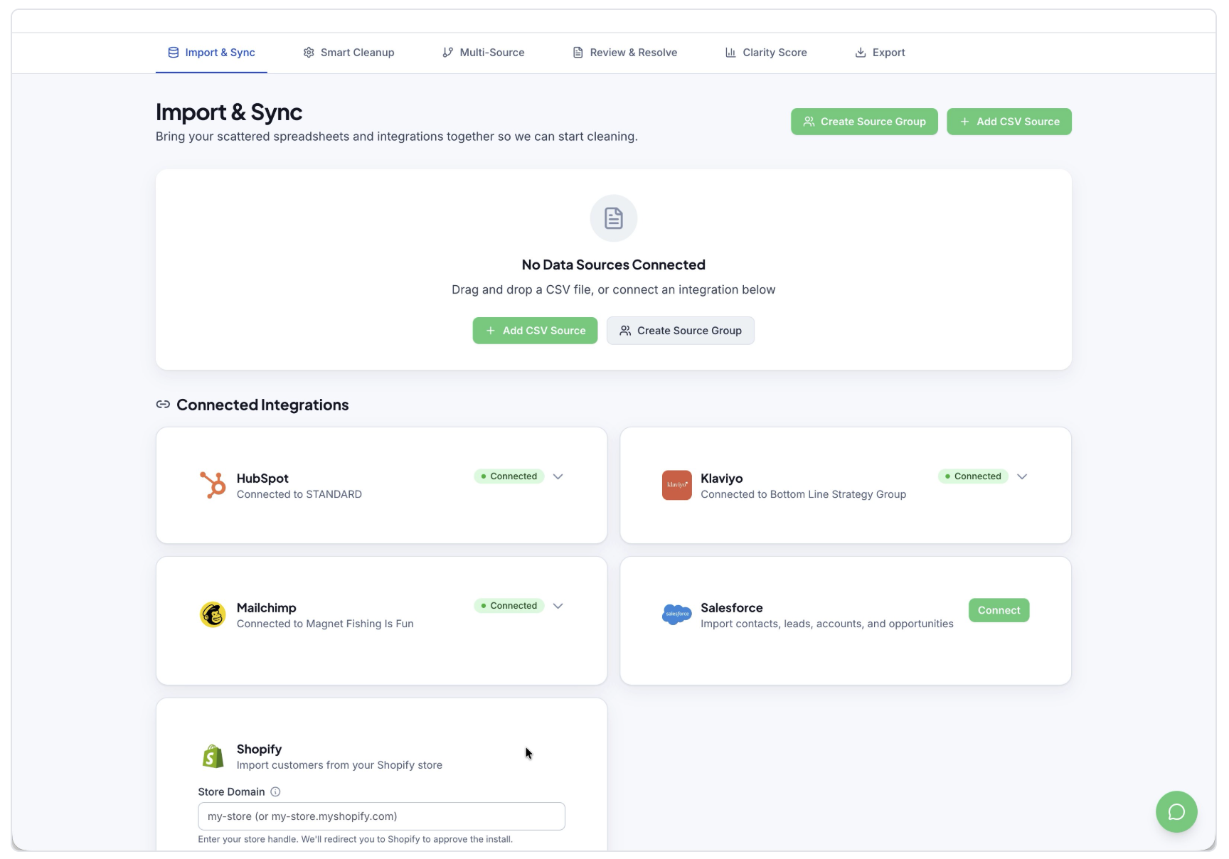 Online dashboard showing a recommended apps page with install and view options on white cards