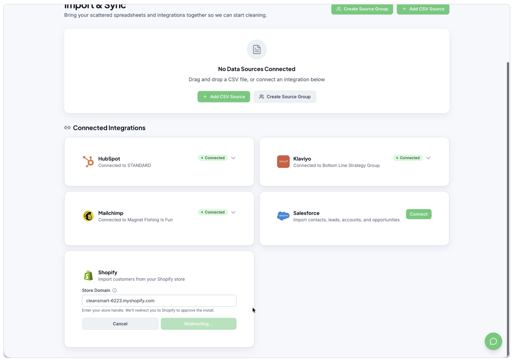 Website dashboard showing connected apps, login cards, and green action buttons on a white interface