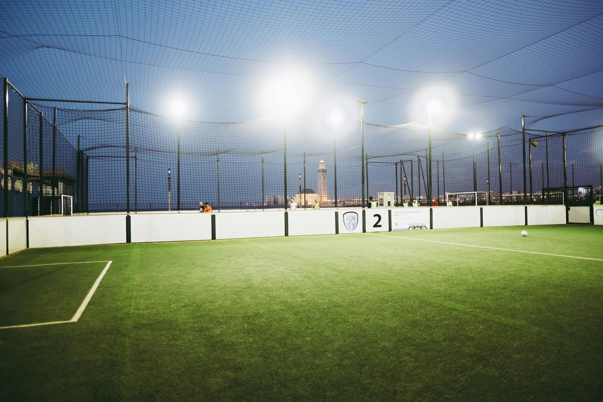 Soccerfiedl at night with astro turf