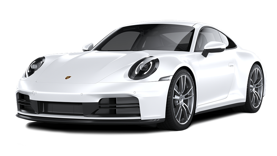 White Porsche sports car on a white background, front three-quarter view
