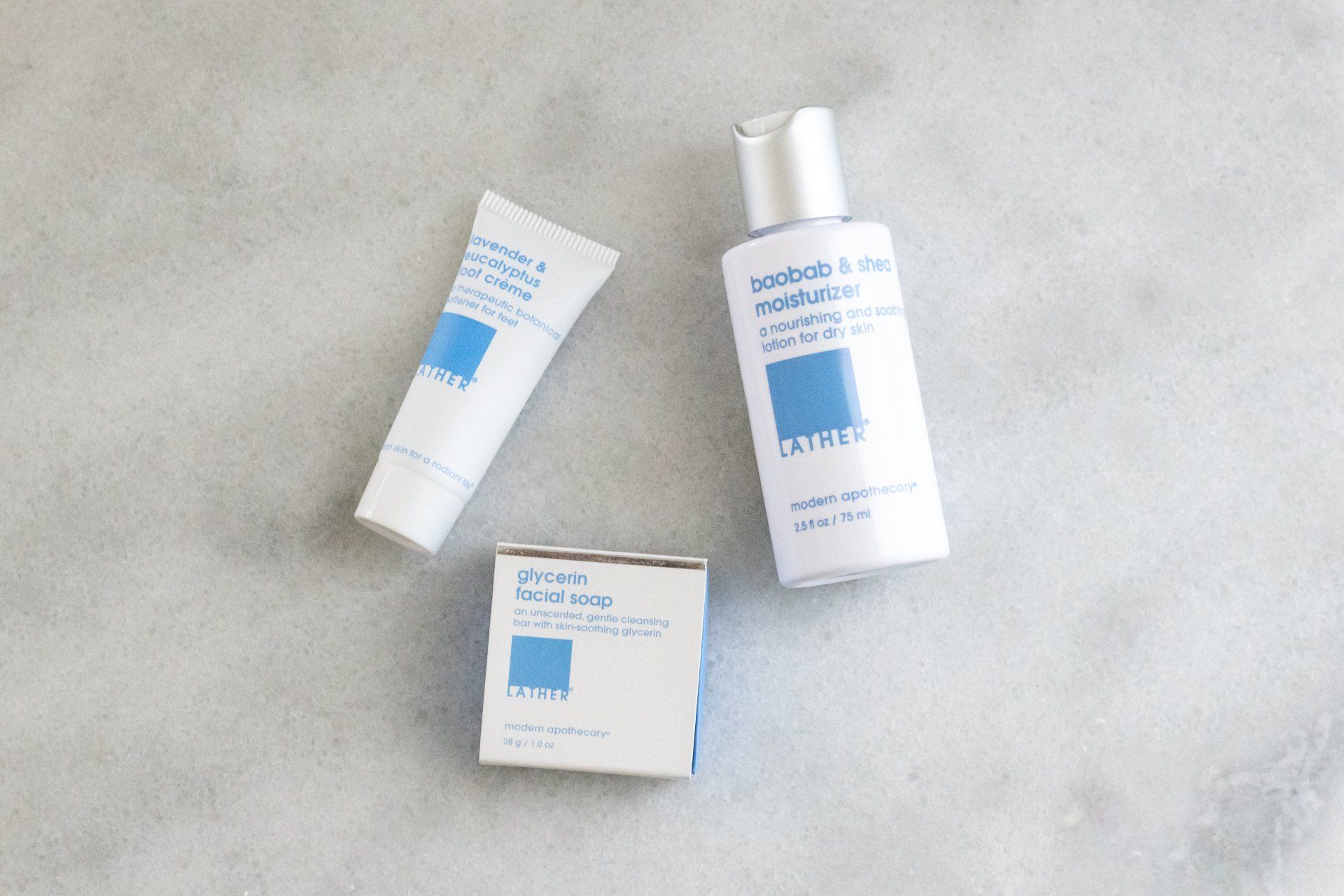 A bottle of lotion and a tube of cream are on a table