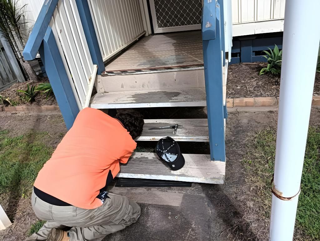 A Man is Repairing a Set of Stairs — Handyman Bundaberg In Burnett Heads, QLD