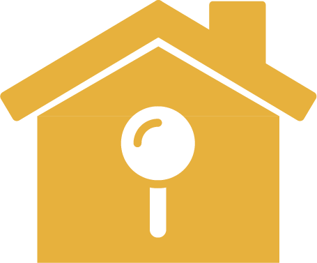 A yellow house with a magnifying glass in front of it.