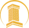 A yellow brick building in a circle on a white background