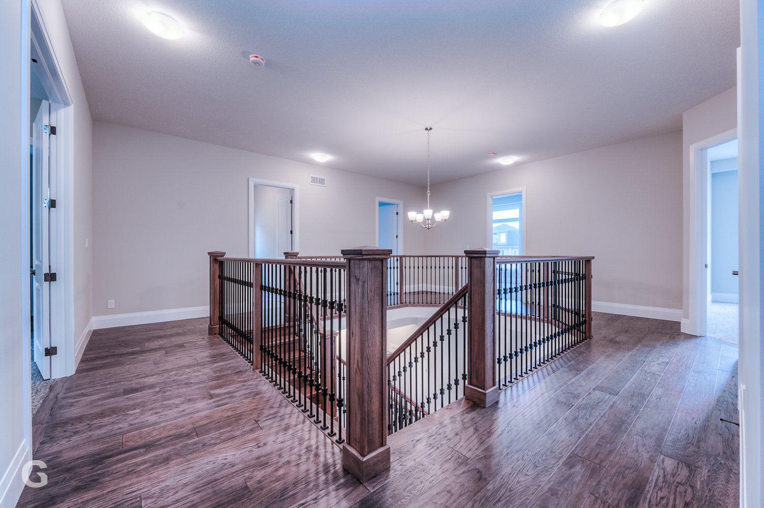 There is a staircase in the middle of the room.