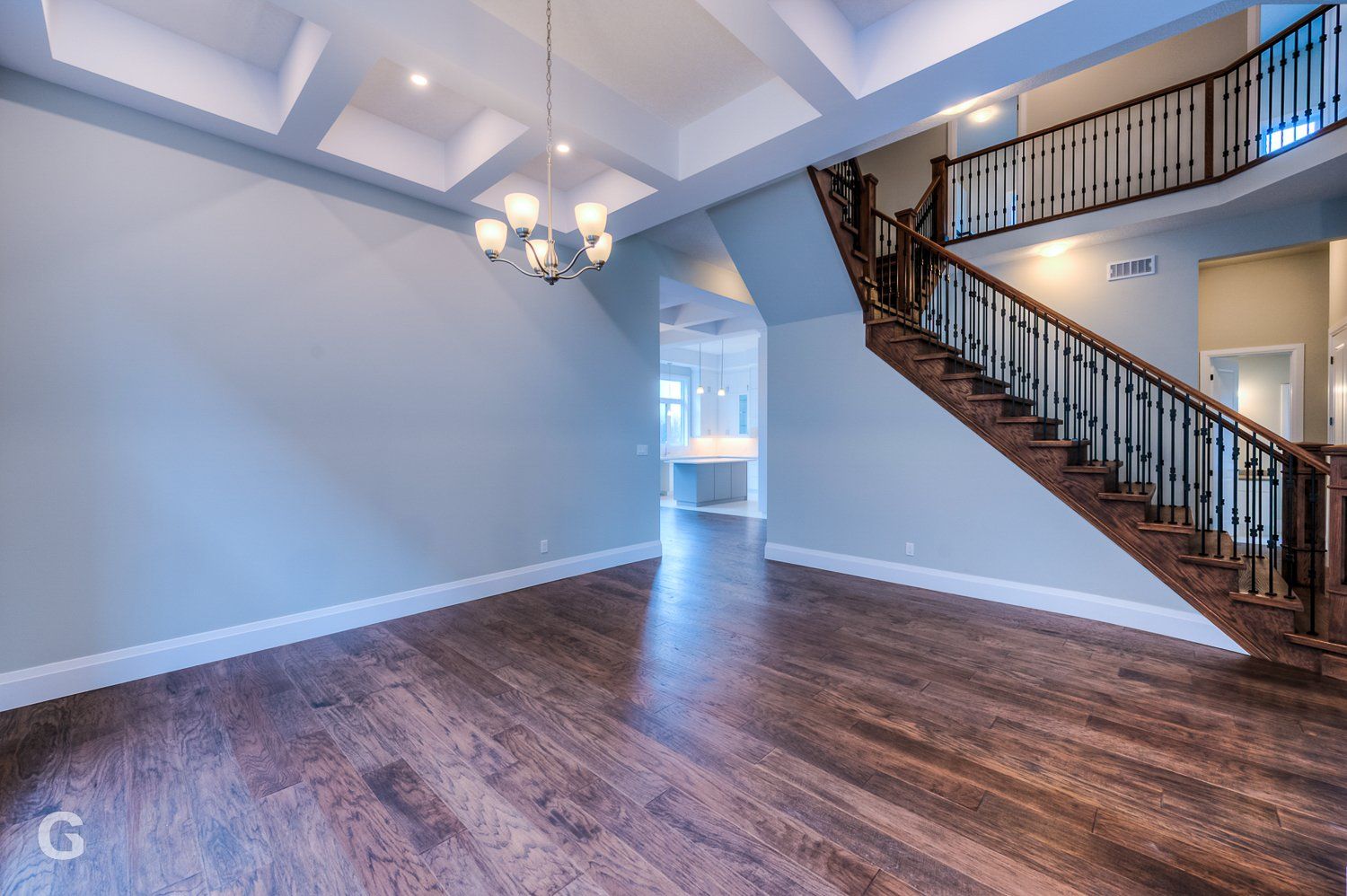 There is a staircase in the middle of the room.