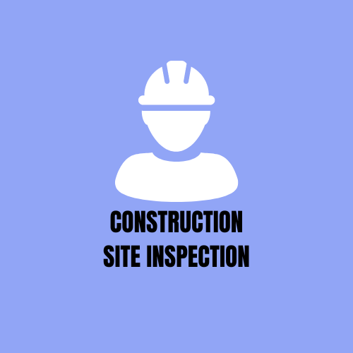 A construction site inspection logo with a man wearing a hard hat.
