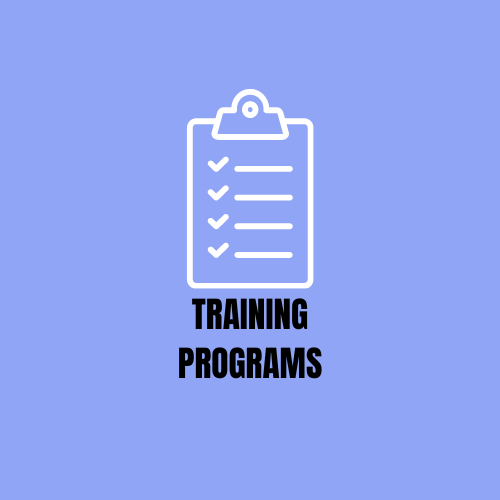 A clipboard with a checklist on it and the words `` training programs '' below it.