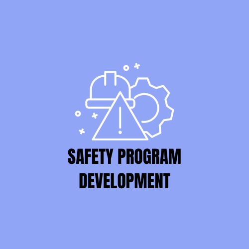 A safety program development logo on a blue background.
