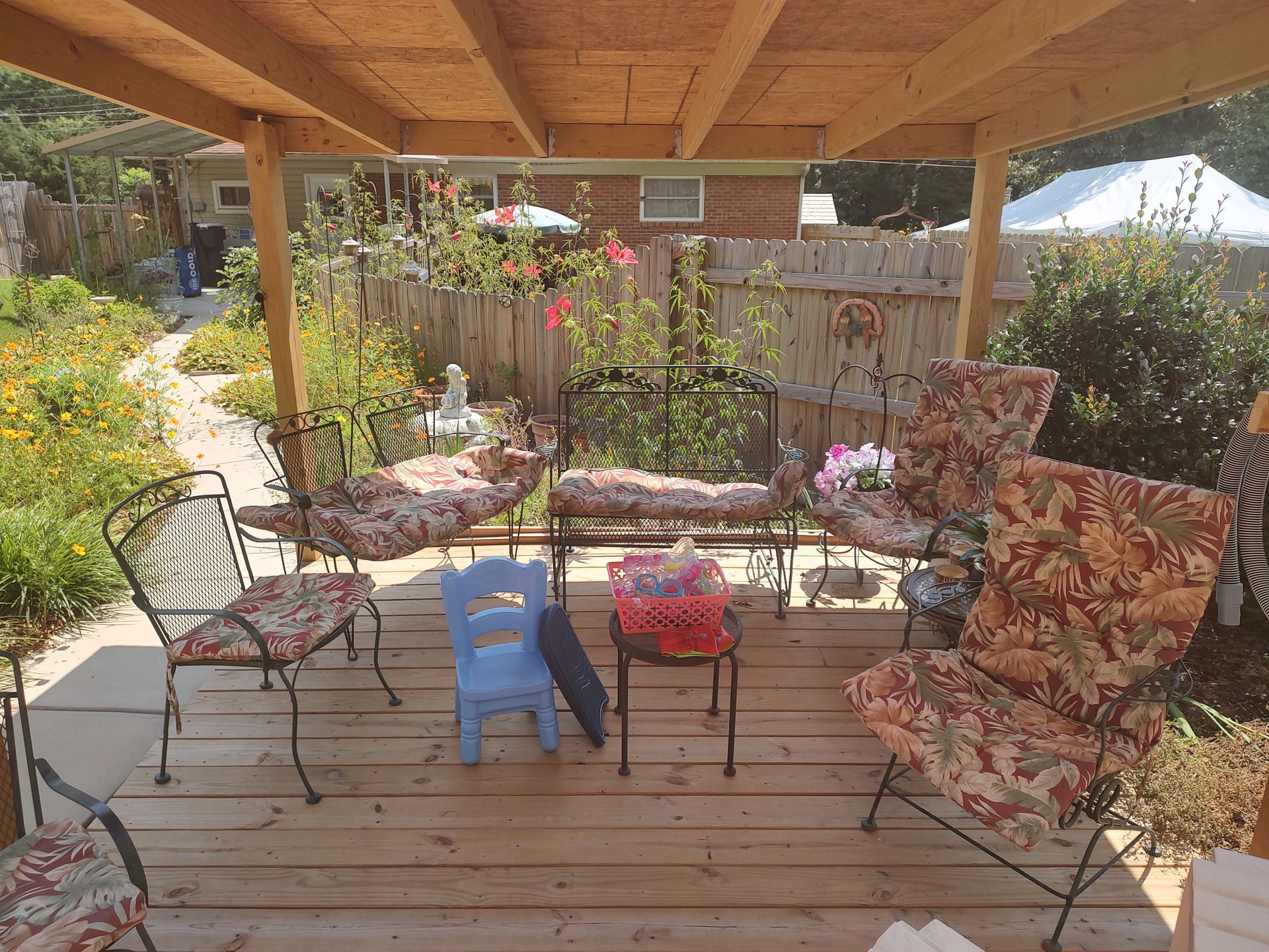 covered area along the path to the pool area