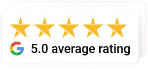 Five gold stars and a Google logo indicating a 5.0 average rating.