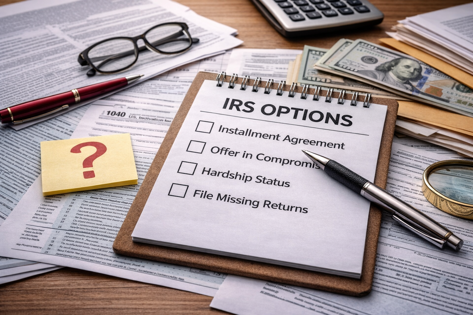 Tax paperwork and IRS options checklist