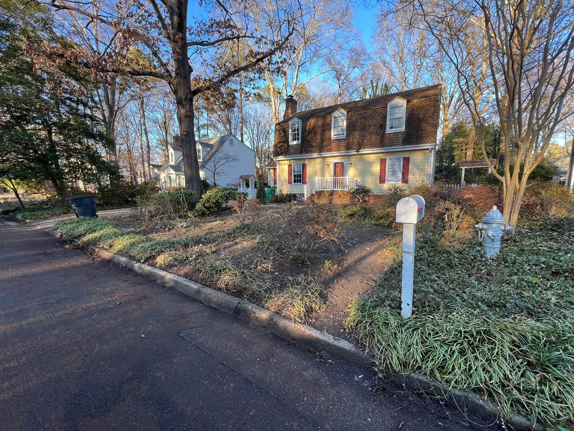 A large house with a fire hydrant in front of it.