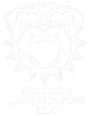 A black and white logo for a company called bulldog landscaping llc.