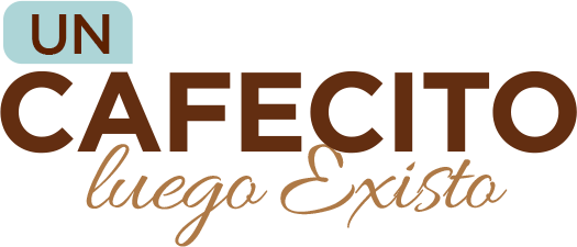 A logo for un cafecito luego existo in spanish