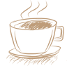 Un dibujo de una taza de café de la que sale vapor.