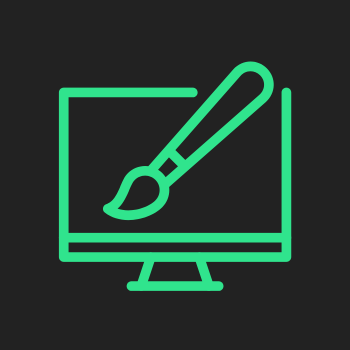 Pincel verde en un monitor de computadora, que indica diseño o arte digital.