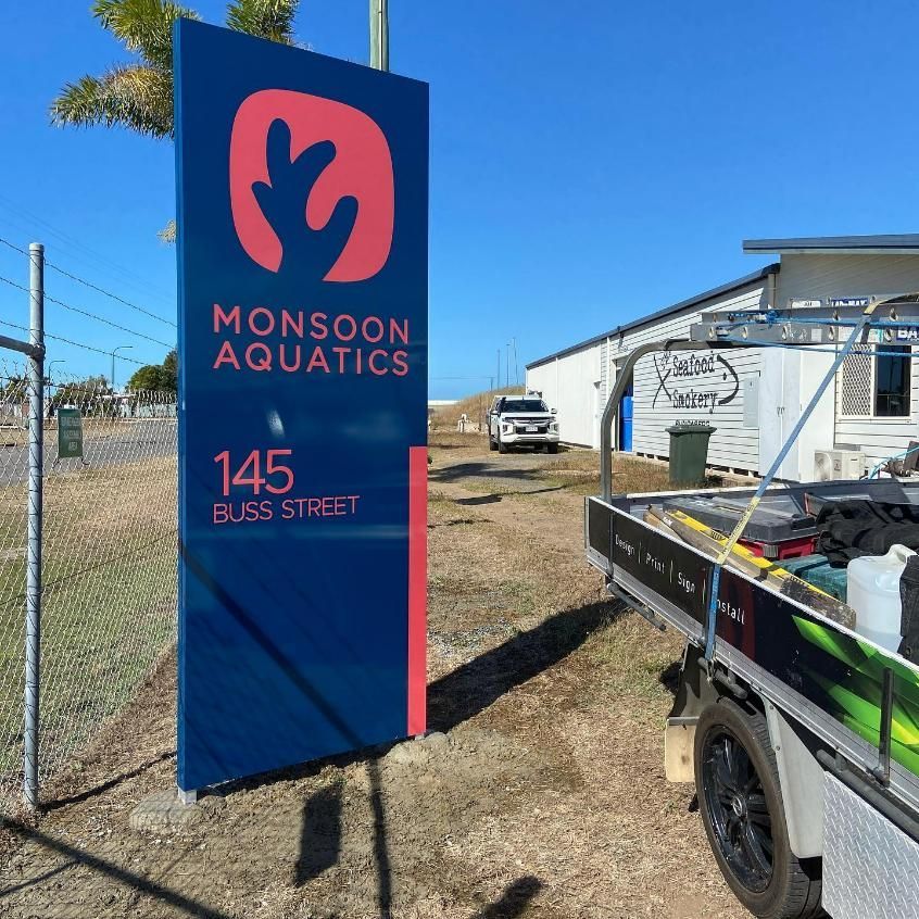 A Sign that Says Monsoon Aquatics 145 Bliss Street — Signmax Bundaberg In Kensington, QLD