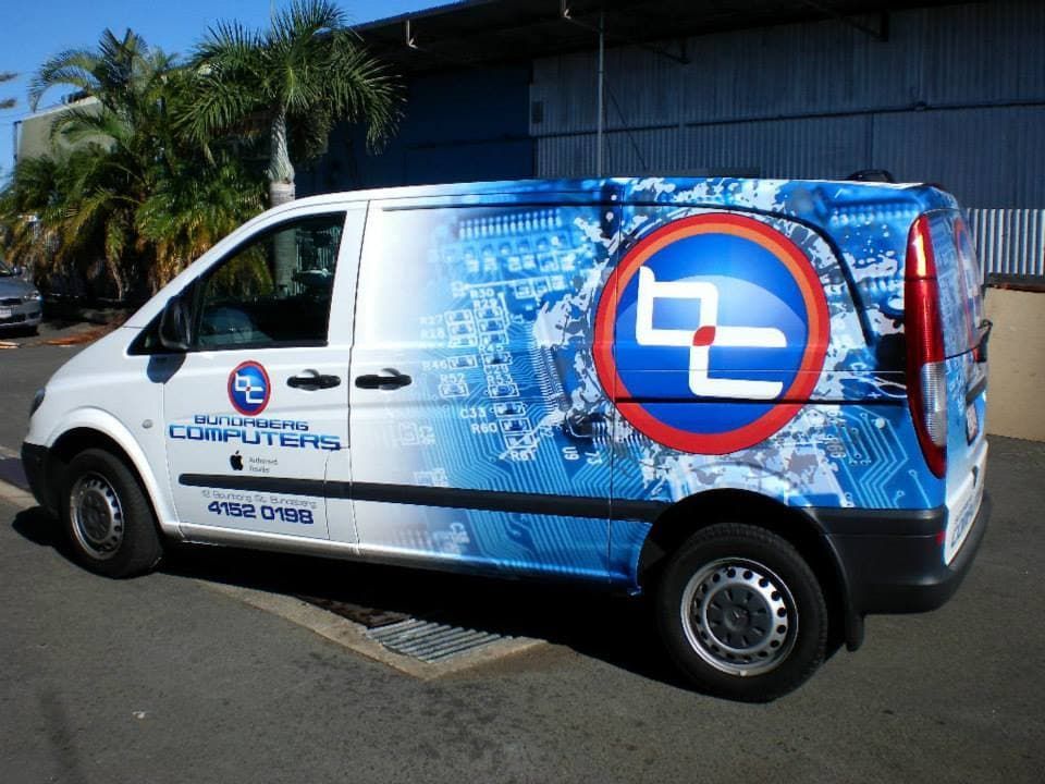 White Van With Logo, Circuitry Design, and Contact Info — Signmax Bundaberg In Kensington, QLD