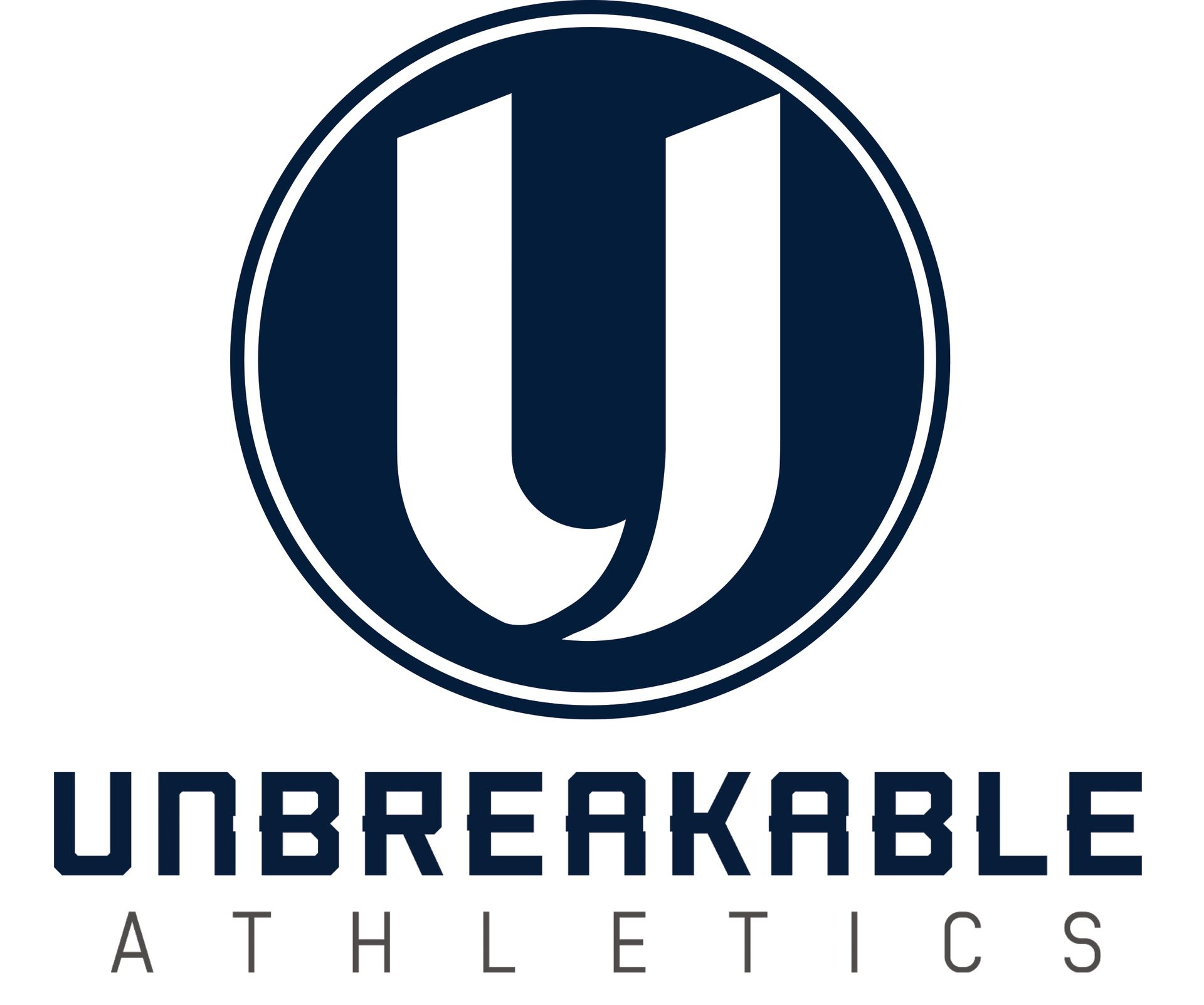 Unbreakable Athletics logo with navy circular emblem and stylized white &ldquo;U&rdquo; above the wordmark.