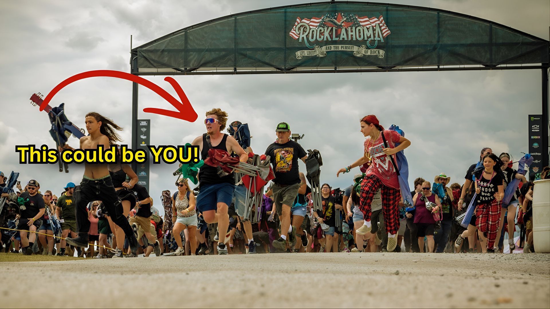 Rocklahoma festival sign with attendees