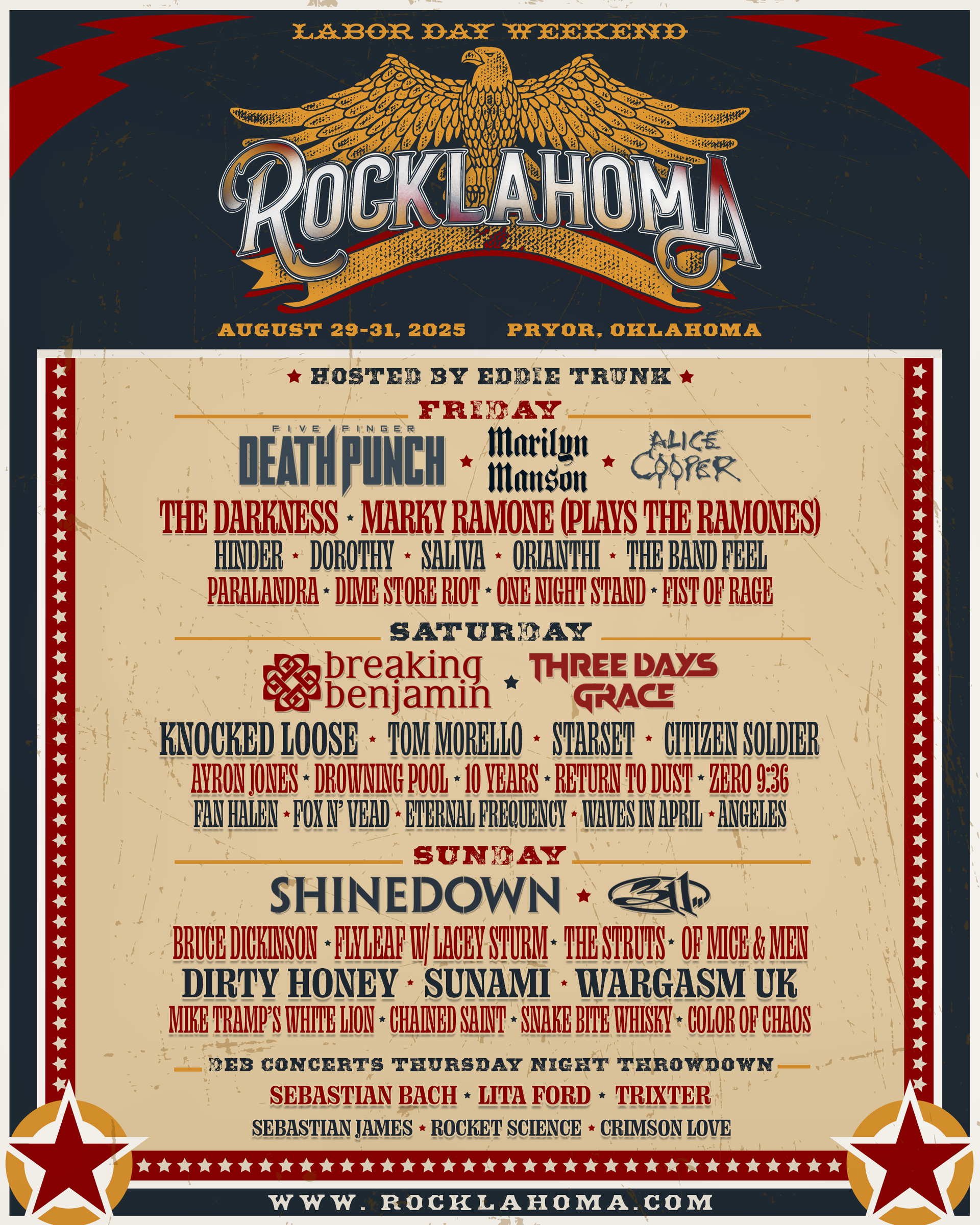 Rocklahoma 2025 lineup poster featuring headliners