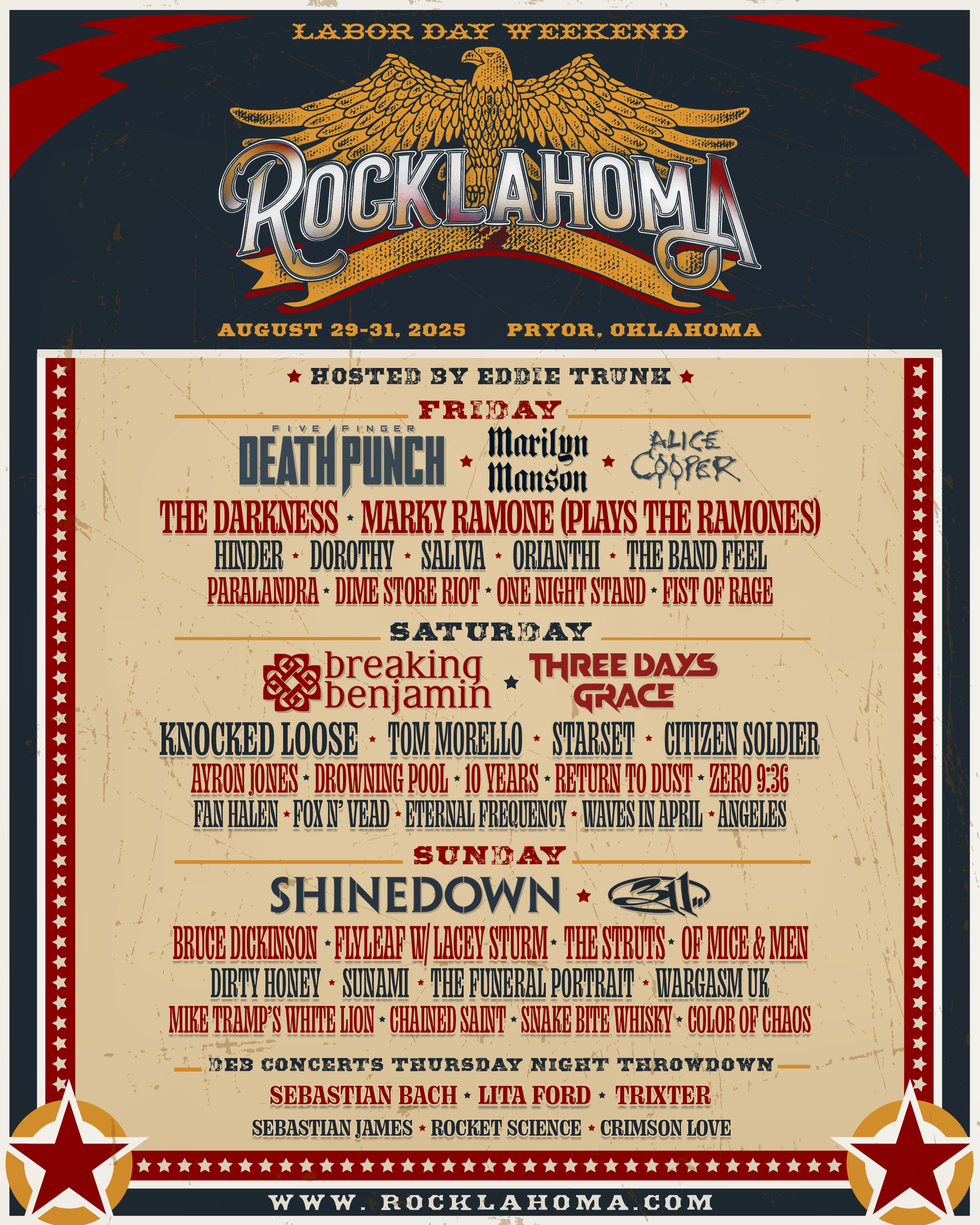 Rocklahoma 2025 lineup poster featuring headliners