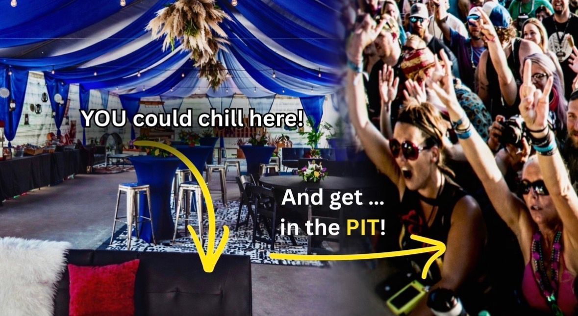 VIP tent with red and black decor