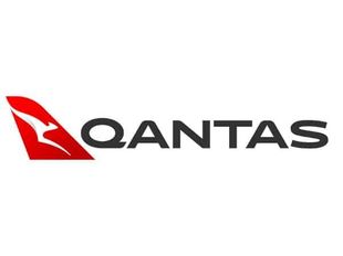 The Qantas logo featuring a stylized red kangaroo tail fin next to the word "QANTAS" in dark grey, sans-serif text.