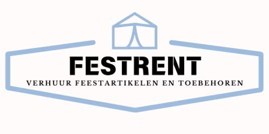 Logo for Festrent, featuring a light blue tent icon above black text reading