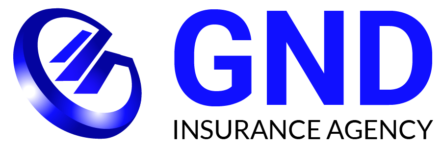 Logotipo azul de la Agencia de Seguros GND. El logotipo tiene letras y elementos de dise&ntilde;o azules.